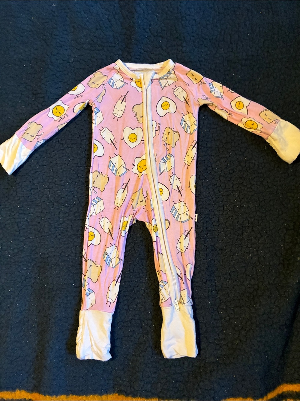 Little Sleepies Pink Breakfast-Print Zip One-Piece